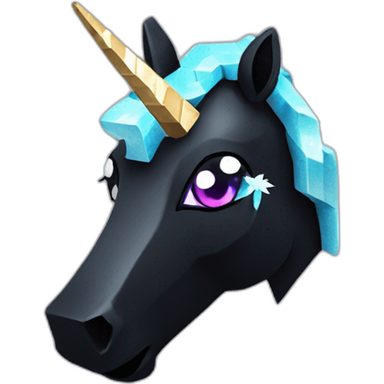 Minecraft Glitter Black Unicorn Head With Diamond Horn emoji