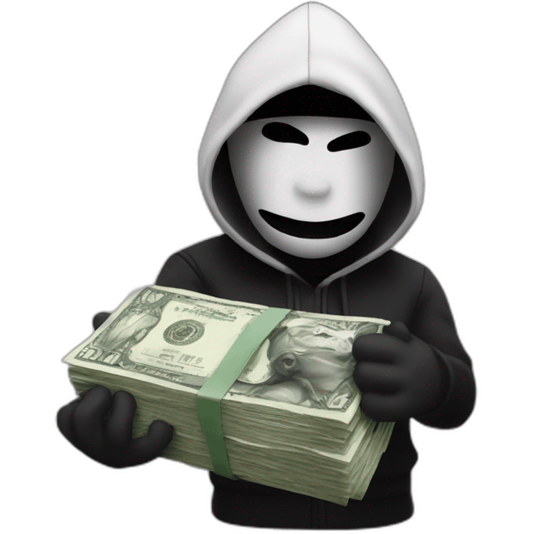 Thief in black and white painted  with a bag of money emoji