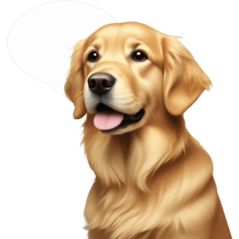 Golden retriever with thought bubble emoji