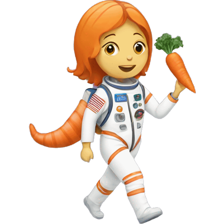 a woman eating carrots and walking on the moon with a cat emoji