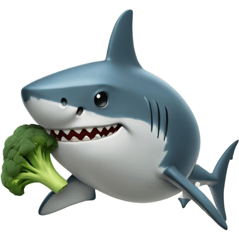 Shark with a top hat eating broccoli on an island emoji