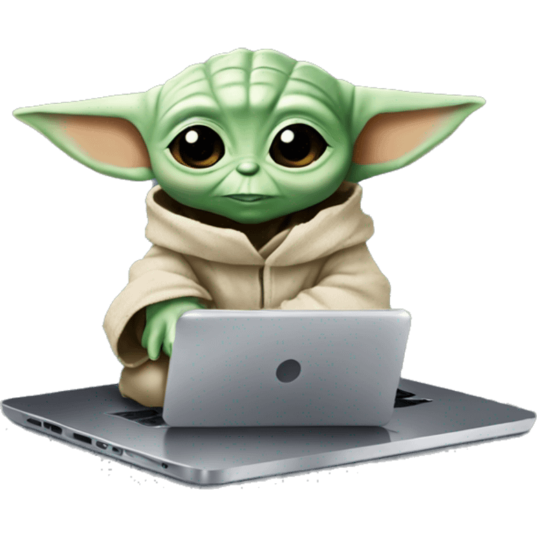 Baby Yoda from Star Wars with a laptop emoji