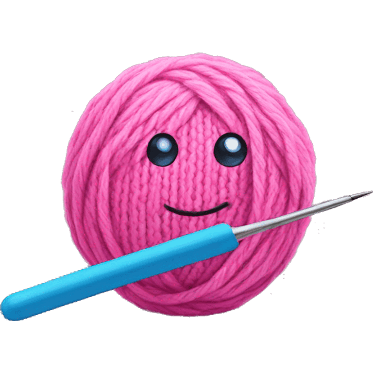 Pink yarn ball with blue crochet hook emoji