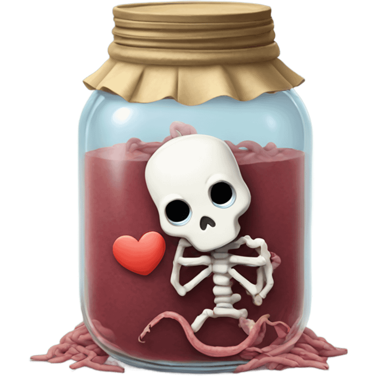 Sad jar of worms crying next to heart skeleton emoji