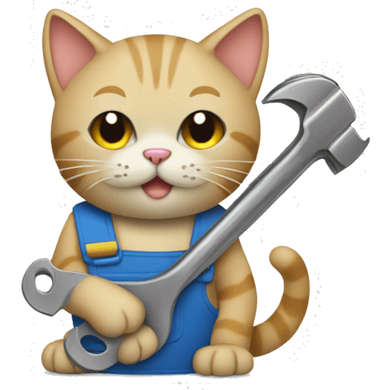 a cat with a wrench repairs a PC emoji