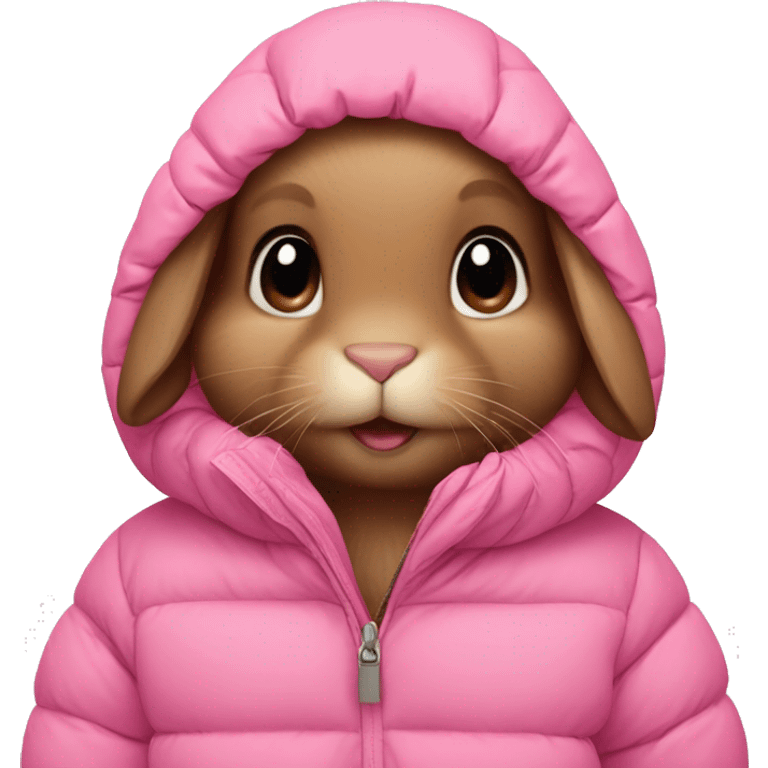 baby brown bunny in an oversized pink puffer coat emoji