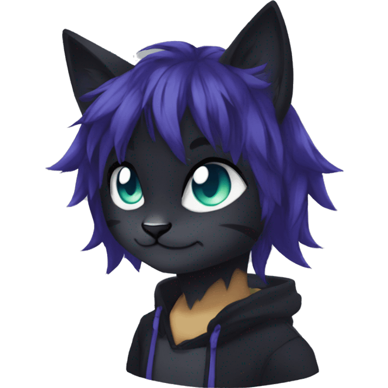 Anthro Dark Beautiful Colorful Shiny Edgy Cool Shy Grumpy FurSona Feline Fakemon Emo Hair Vtuber Model emoji