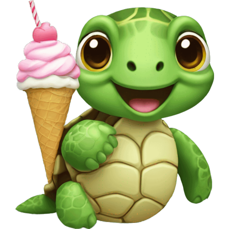 Sea turtle enjoying an ice cream emoji