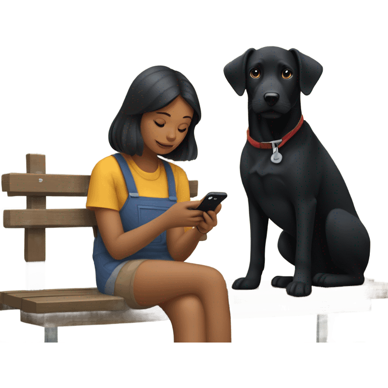 girl sitting outdoors with black dog by her side and using her iPhone to look for sugar monitoring info emoji