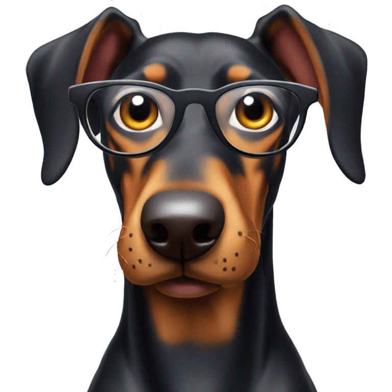 a very crazy and cheerful doberman with glasses winks emoji