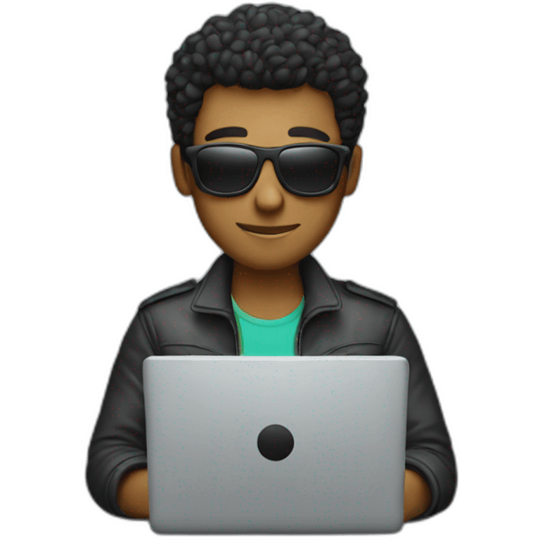 male using a laptop with sunglasses emoji