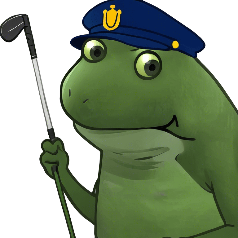 Bufo playing golf with a golf club and golfing hat emoji