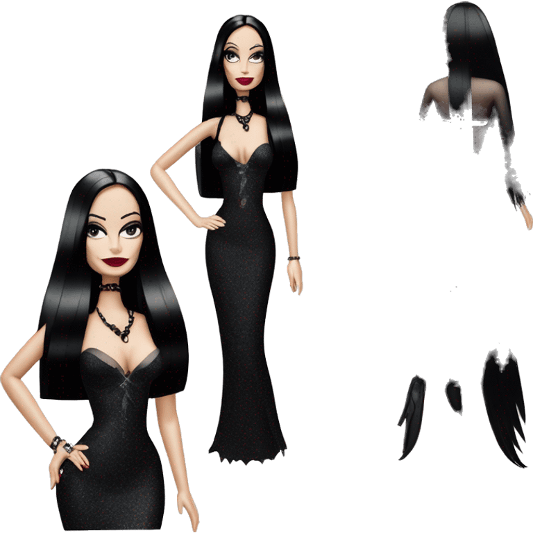 Teen Morticia Addams. Gothic bikini glitter Barbie  emoji