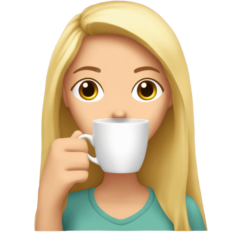 Mujer rubia tomando café con una manta rosada  emoji