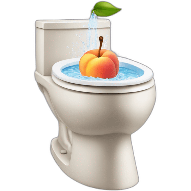 toilet bowl with peach emoji on top and water spraying emoji