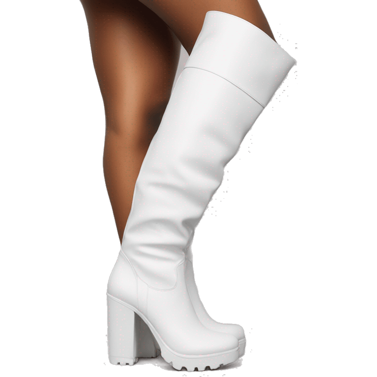 white knee high chunky heel boots emoji