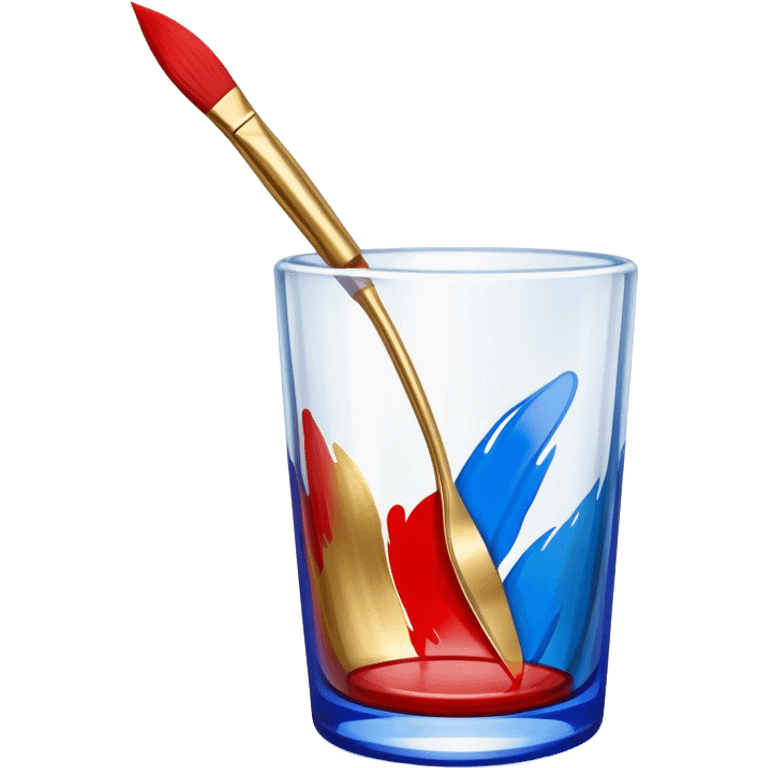 Glass painting icon, hand-painted vibrant patterns on a glass surface with visible bold brushstrokes, no liquid inside the glass object, bright colors like red, blue, and gold, visible fine paintbrush, minimalistic style, clean lines, transparent background. emoji