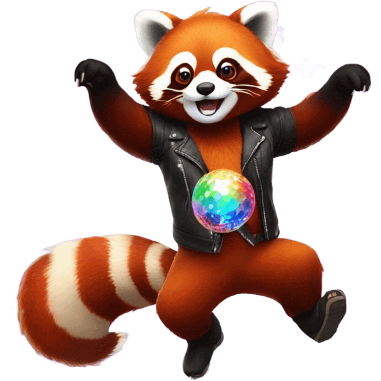 red panda dancing, disco ball above emoji