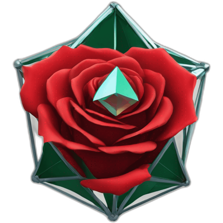 Digital mechanical red rose in a octahedron emoji