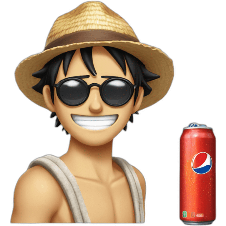 Luffy avec des lunettes de soleil et qui boit un Pepsi emoji