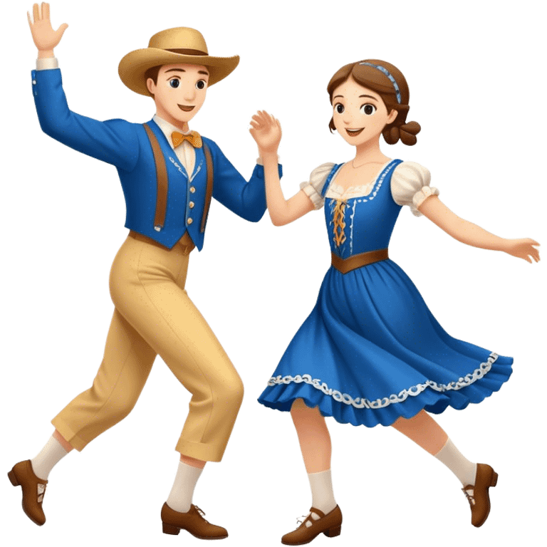 Cinematic Realistic scene of two square dancers in traditional American folk costumes, captured in joyful, coordinated motion with vibrant, rustic lighting that highlights their cultural heritage emoji