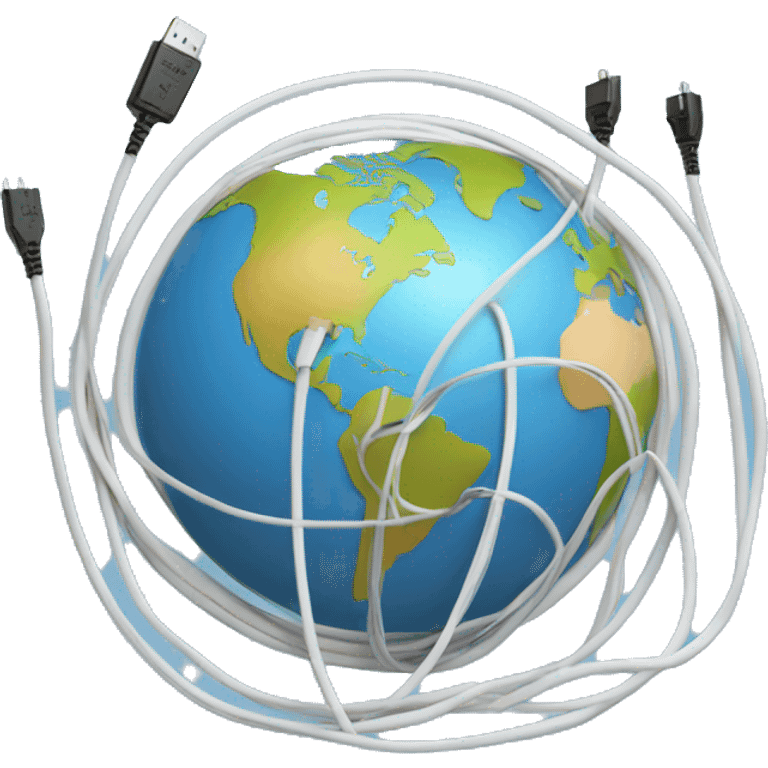 A series of connected cables around a globe emoji