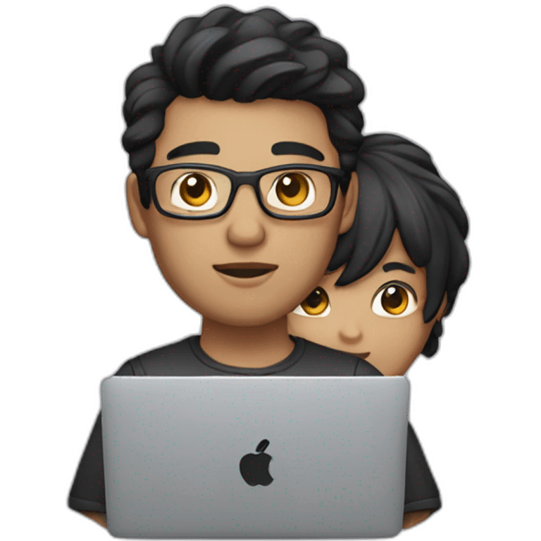 developer with macbook in front, light skin tone and black hair styled emoji