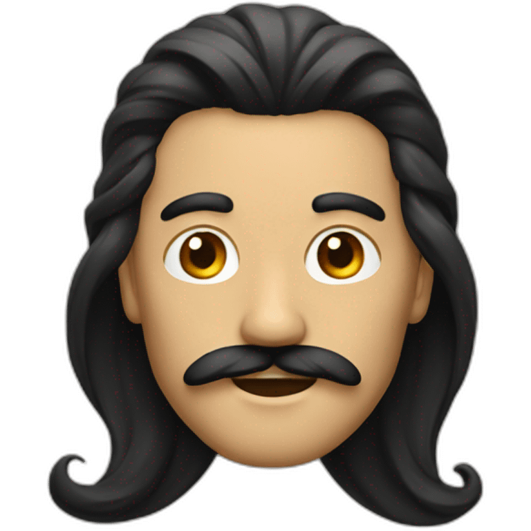 Man with black very long hair mustache tan emoji