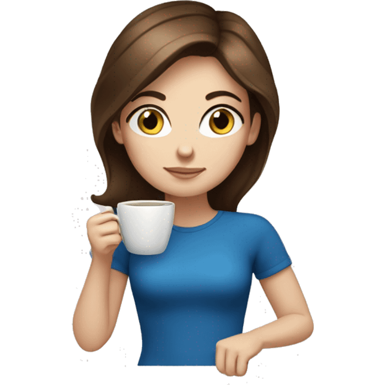 White girl brown hair blue eyes drinking coffee emoji