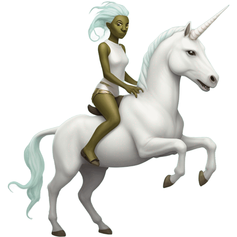 reptilian alien woman, full body, on a white unicorn emoji