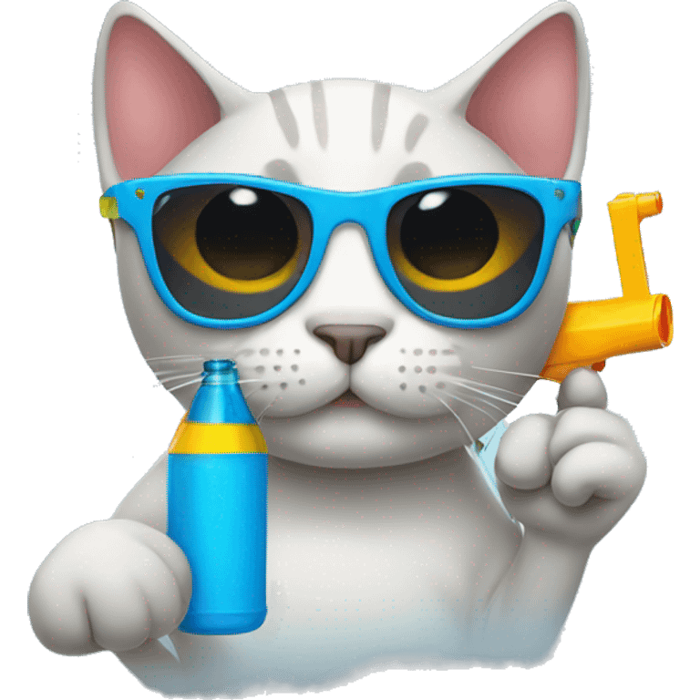 cat with sunglasses and a water gun emoji