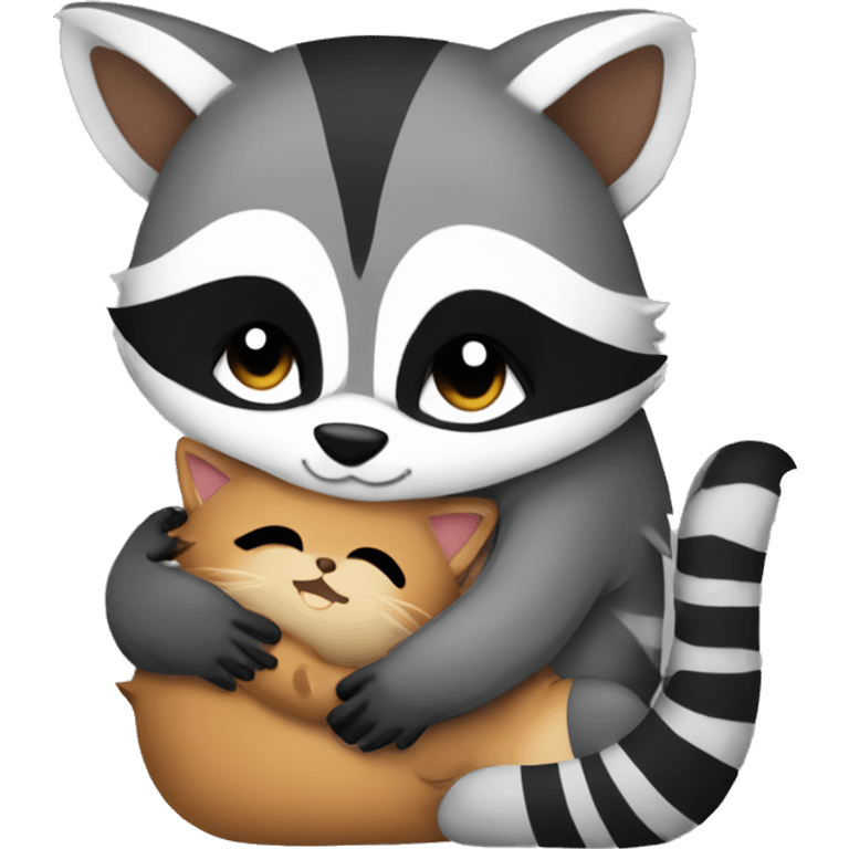 Raccoon hugging cat emoji