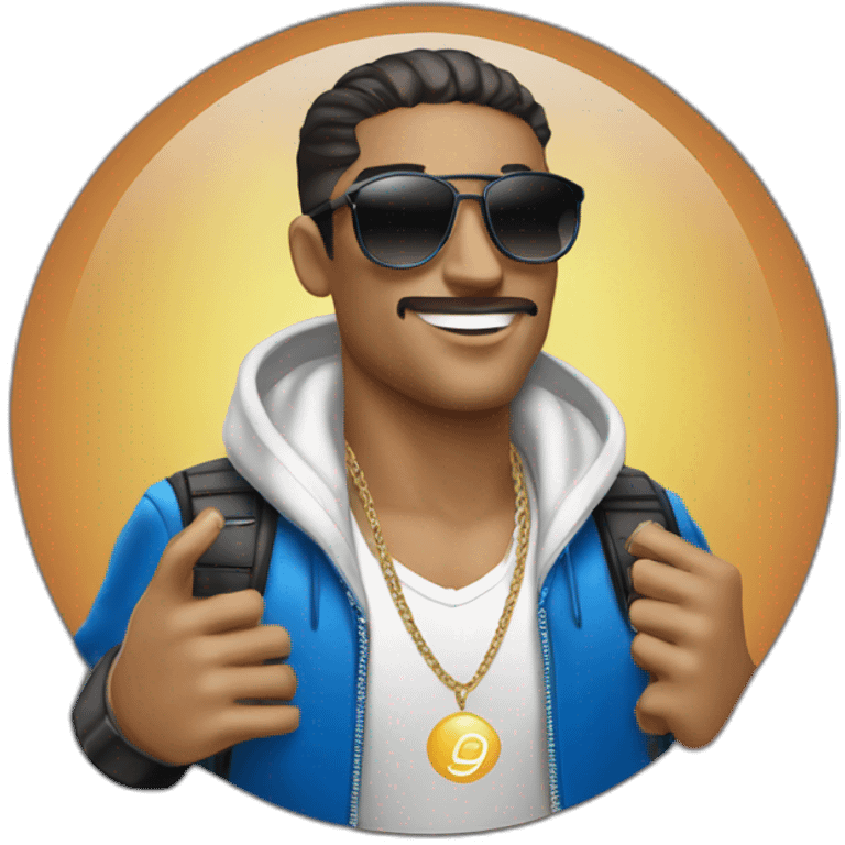 rapper Armando Christian Pérez wearing sunglasses with globe in background emoji