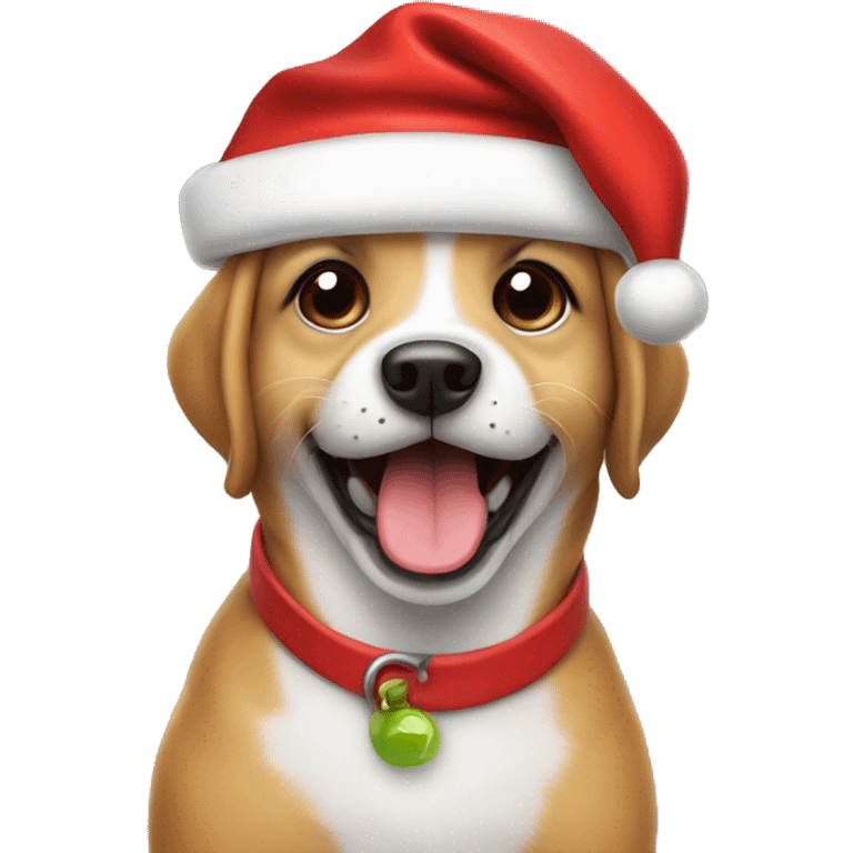 A cute happy dog wearing Santa hat emoji