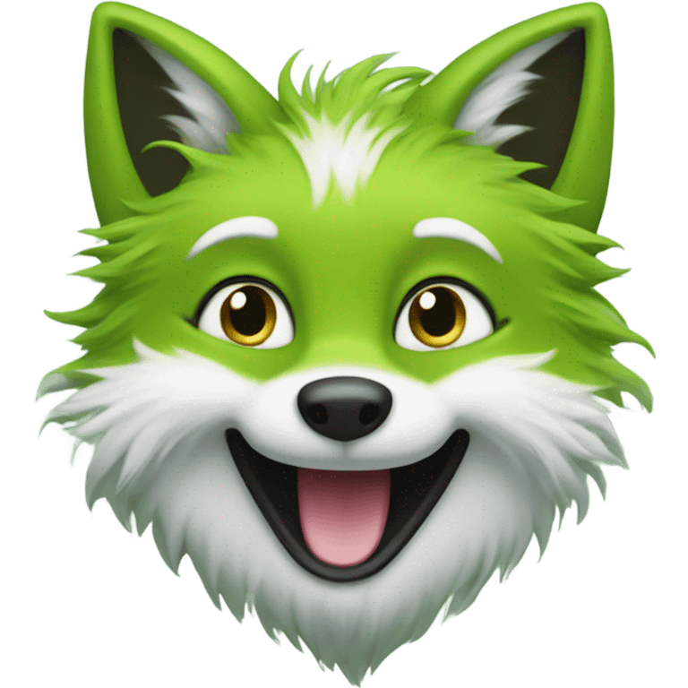 Green fluffy fox that is smiling emoji