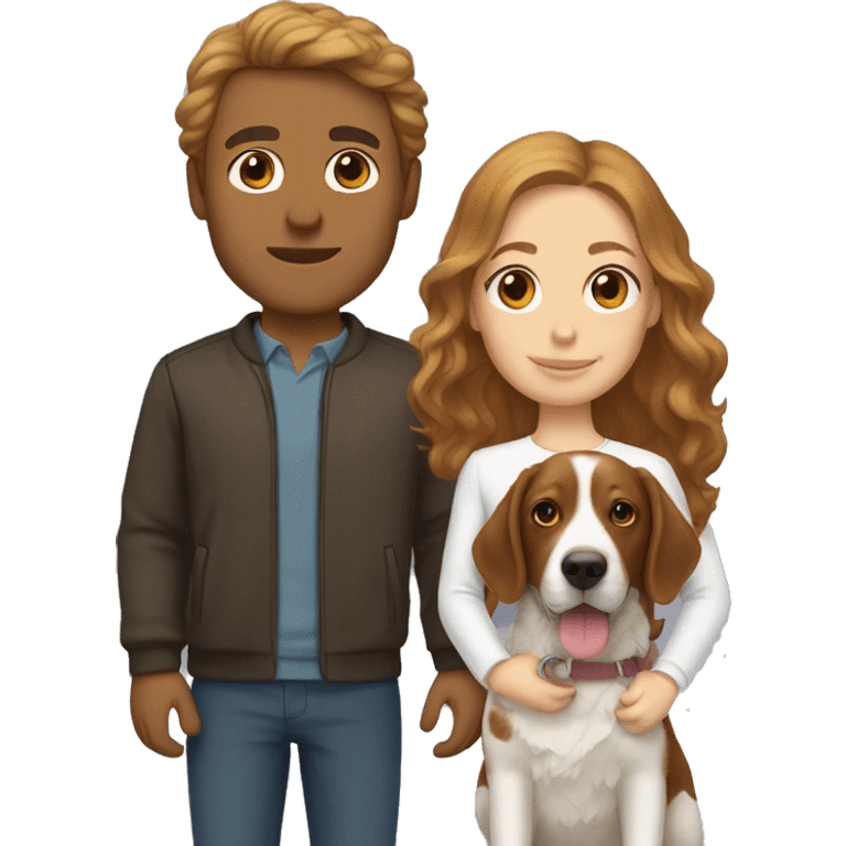 Man with dark blonde hair next to Brittany spaniel emoji