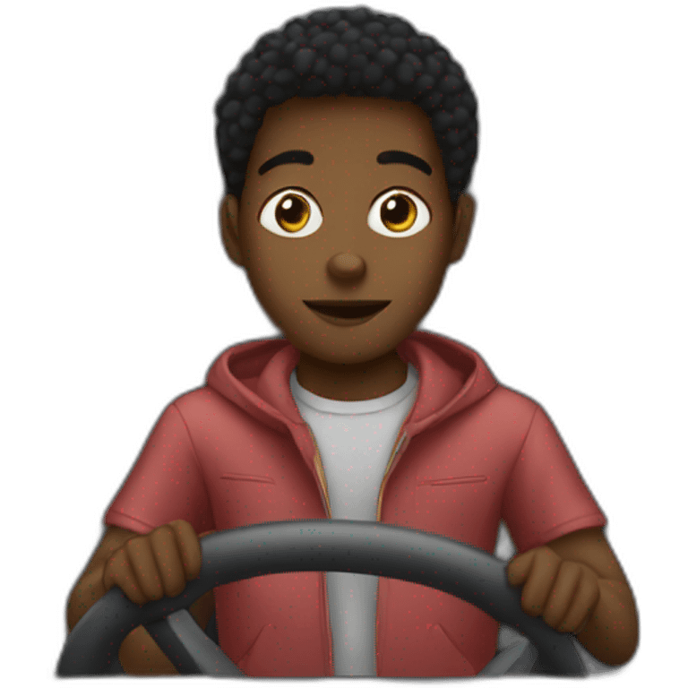 black kid sitting in a car emoji