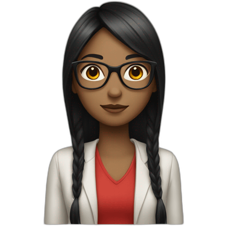 Long straight black hair girl with red glasses emoji