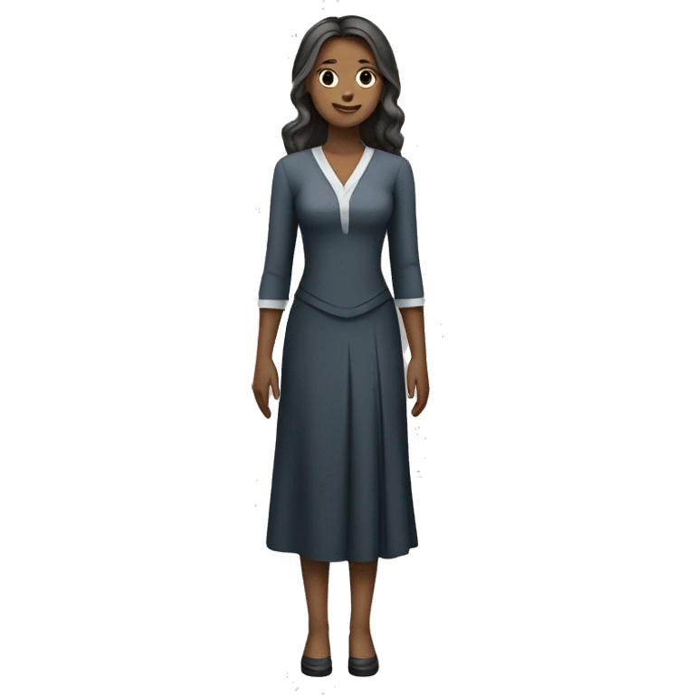 A young women with fair skin tone and long hairs in formal dress standing and folding her hands emoji