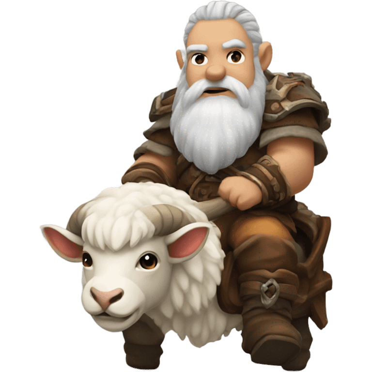 Warcraft dwarf with brown beard riding a white ram emoji