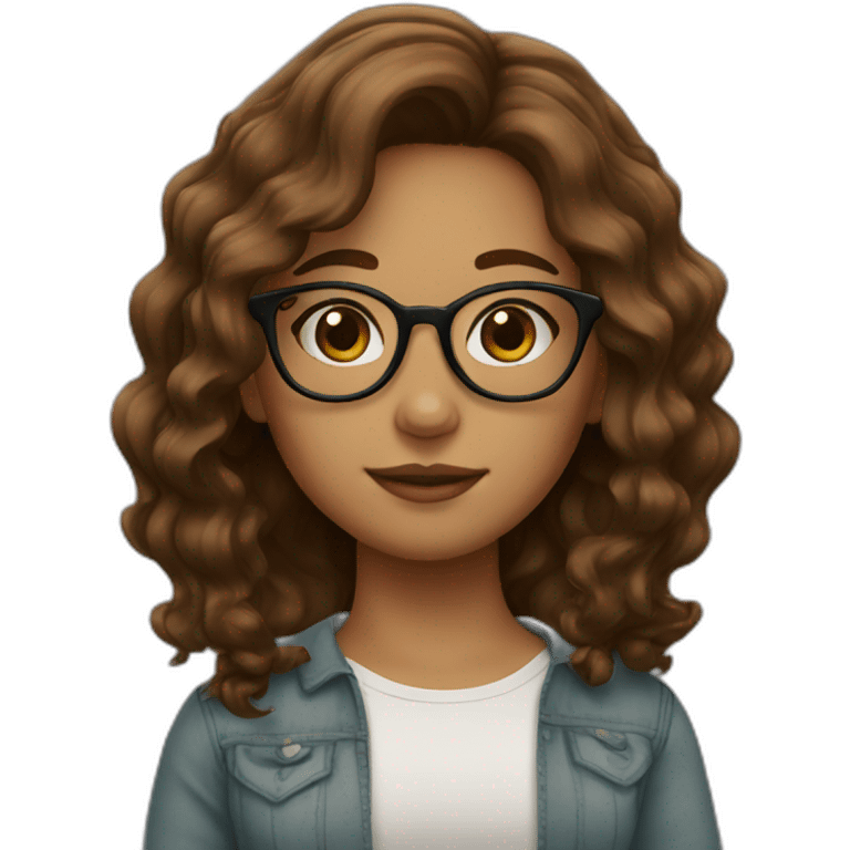 Girl with glasses Wavy brown hair emoji