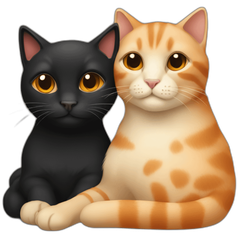 one beige cat and one black and orange cuddling emoji