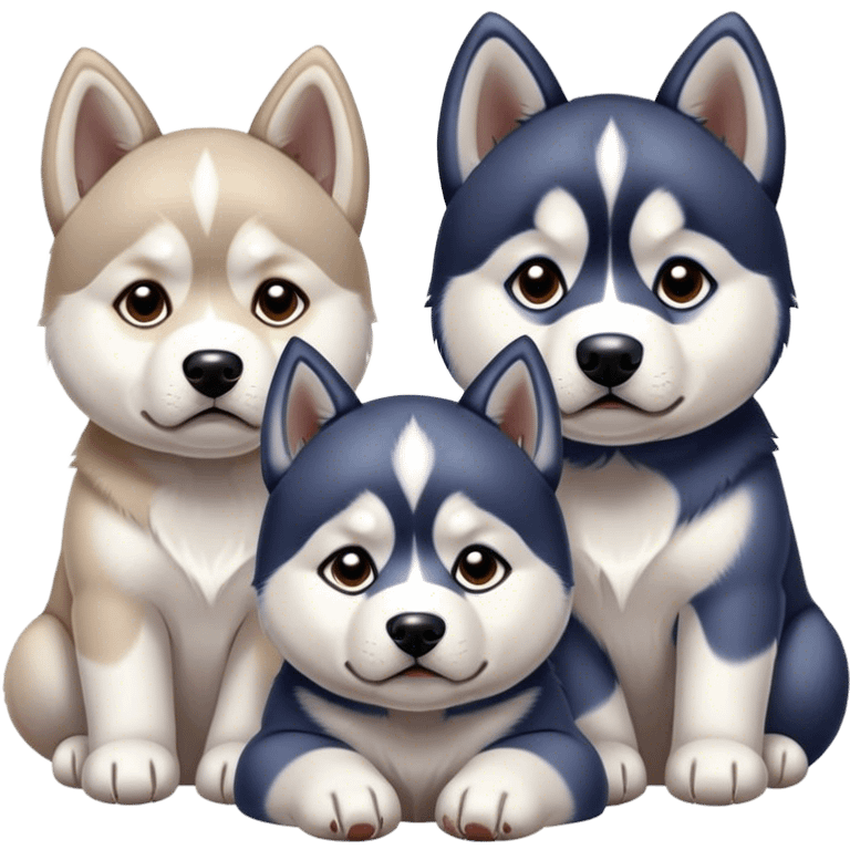 very sad three puppies 
huskies look pitifully emoji