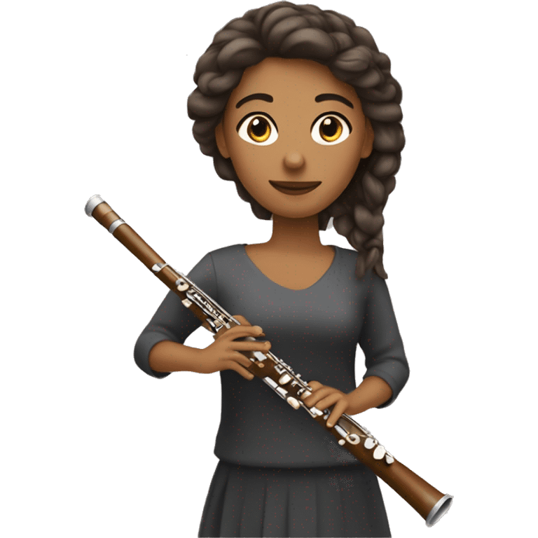 une joueuse de flute traversière avec cheveux brun emoji