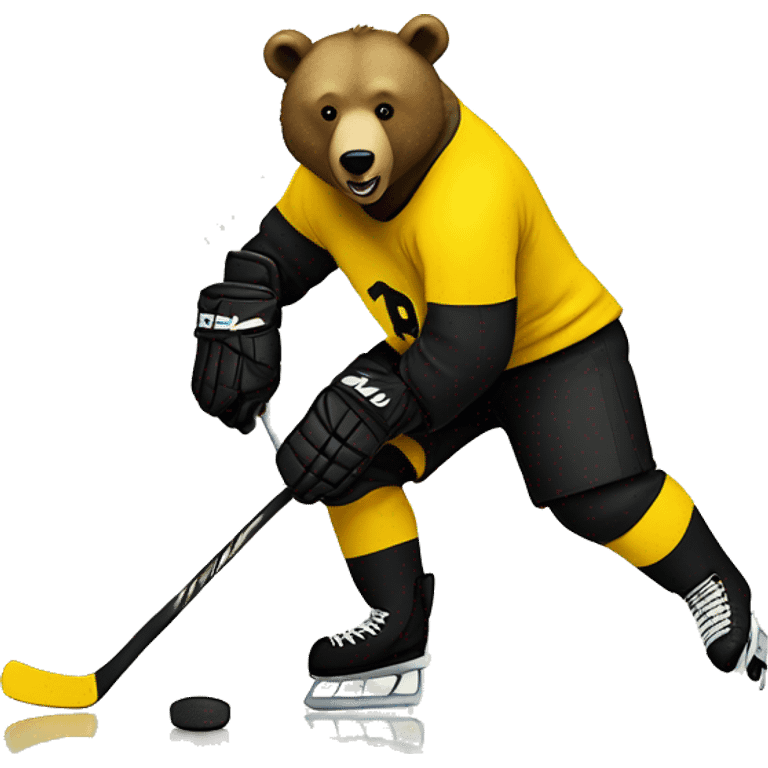 Bear playing hockey in yellow and black emoji