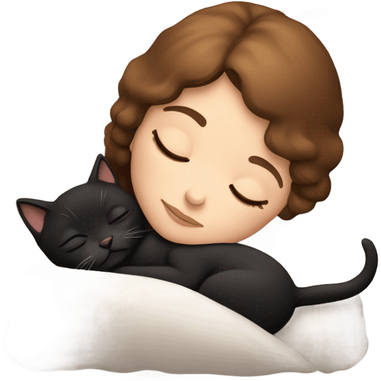 White girl brown hair sleeping with two little black kitty emoji