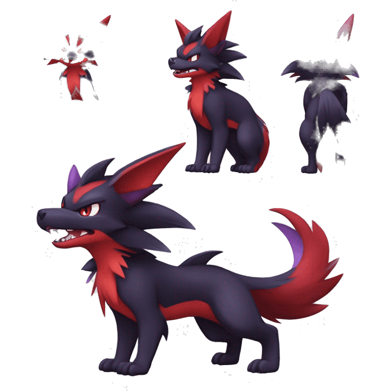  Black Red Purple Kawaii Cool Anime Nargacuga-Noivern-Noibat-Litten-Zorua-Zoroark-Fakemon-fusion full body emoji