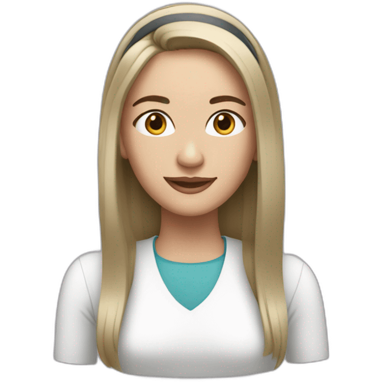 white middle length straight hair brunette woman with headband at a computer emoji