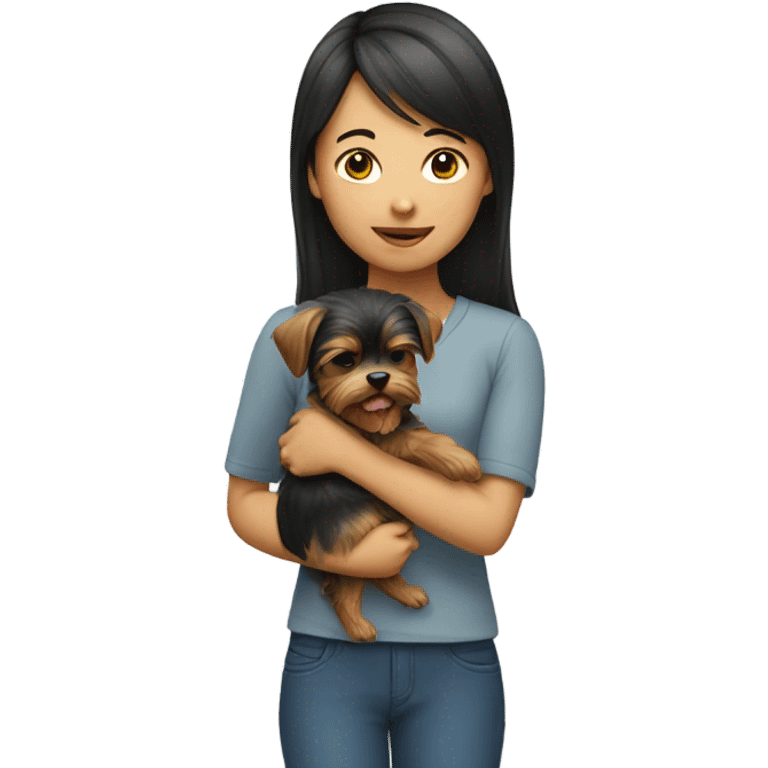 Asian girl holding Yorkshire terrier  emoji