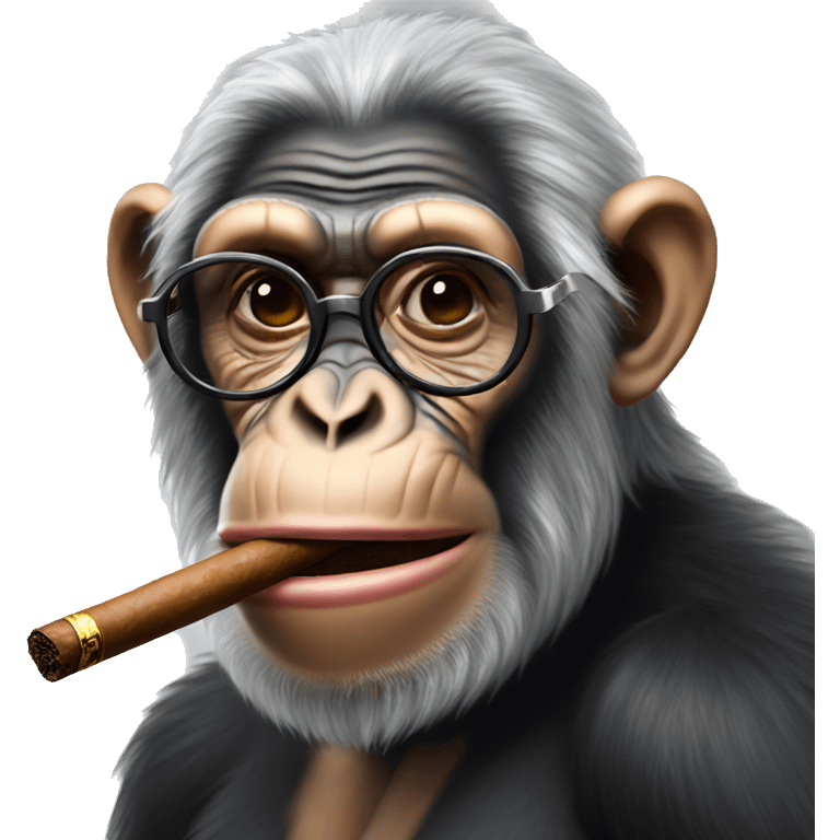 An old chimpanzee with grey hair smoking a cigar wearing glasses  emoji